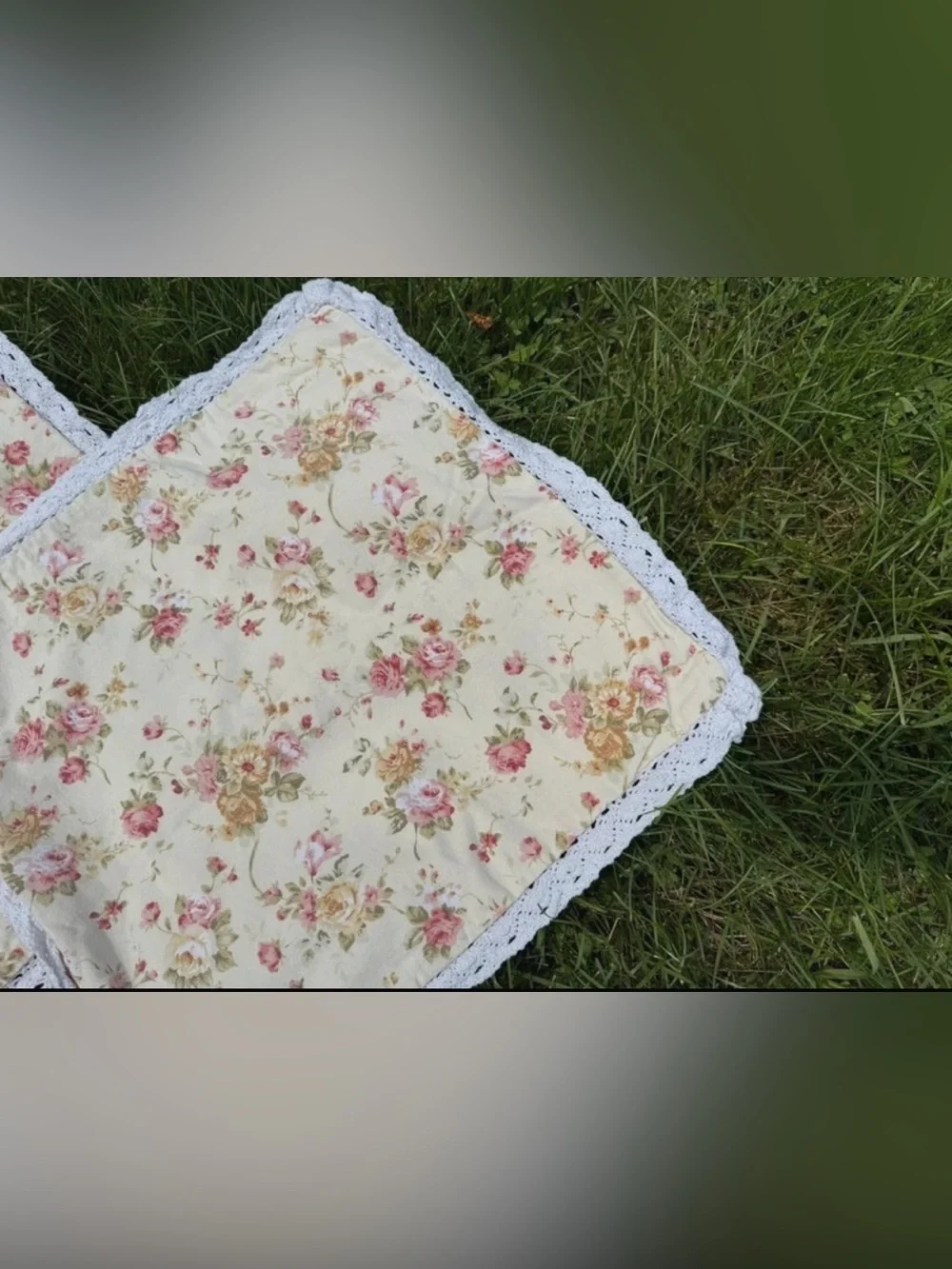Floral Crochet-Edge Pillow Shams - White and Pink
